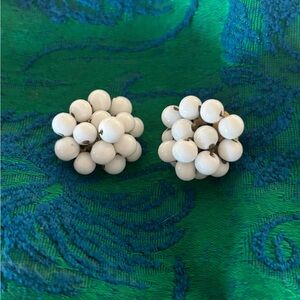 Vintage Les Bernard white bead cluster Clip Back Earrings